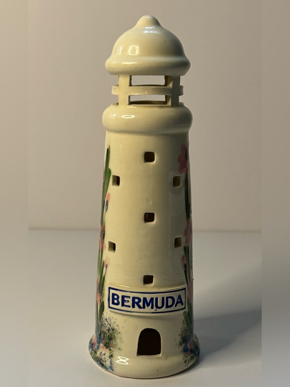 Ceramic Lighthouse Accent - Cream and Pink Floral